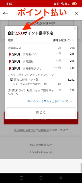 楽天市場のポイント払い還元率の例