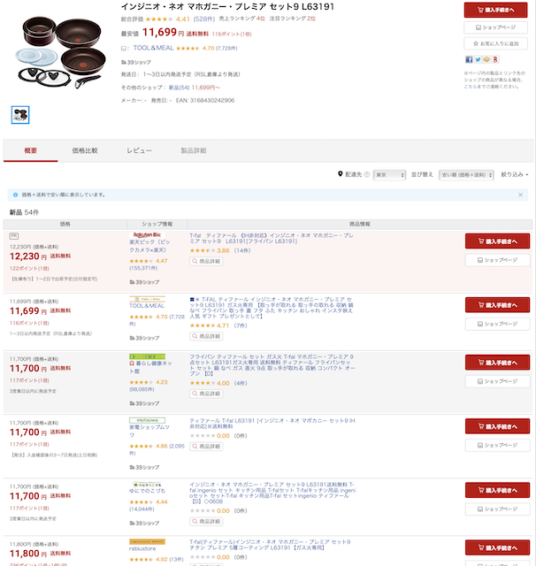 楽天市場の最安ショップ検索の例