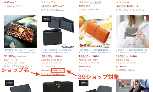 楽天市場の39ショップとショップ名