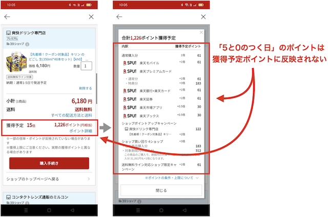 5と0のつく日は獲得予定ポイントに反映されない