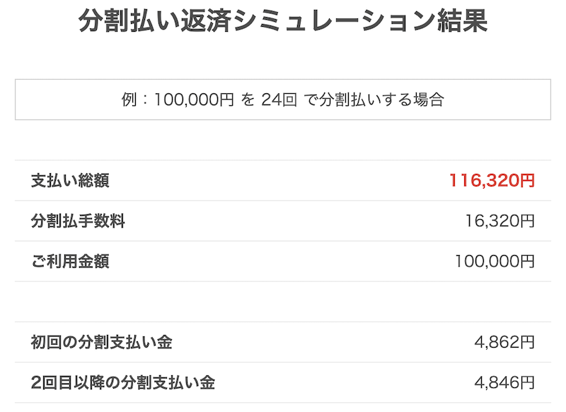 クレジットカードの分割手数料シミュレーション