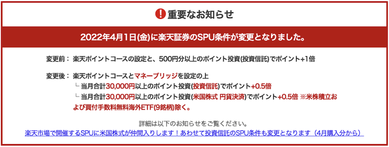 2022年4月楽天証券SPU改悪
