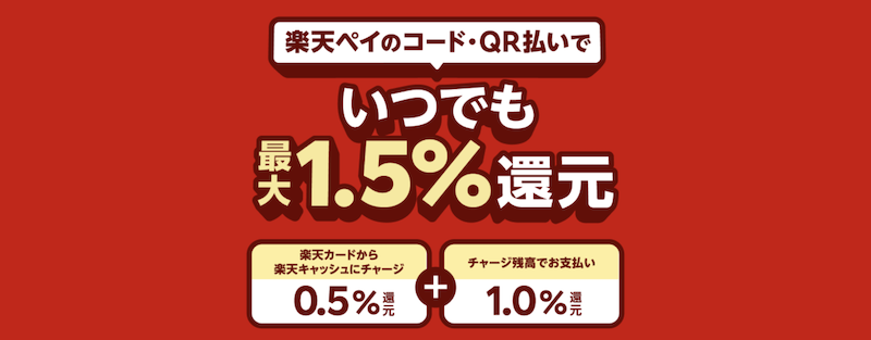 楽天ペイ楽天カードチャージ払いでポイント1.5％還元