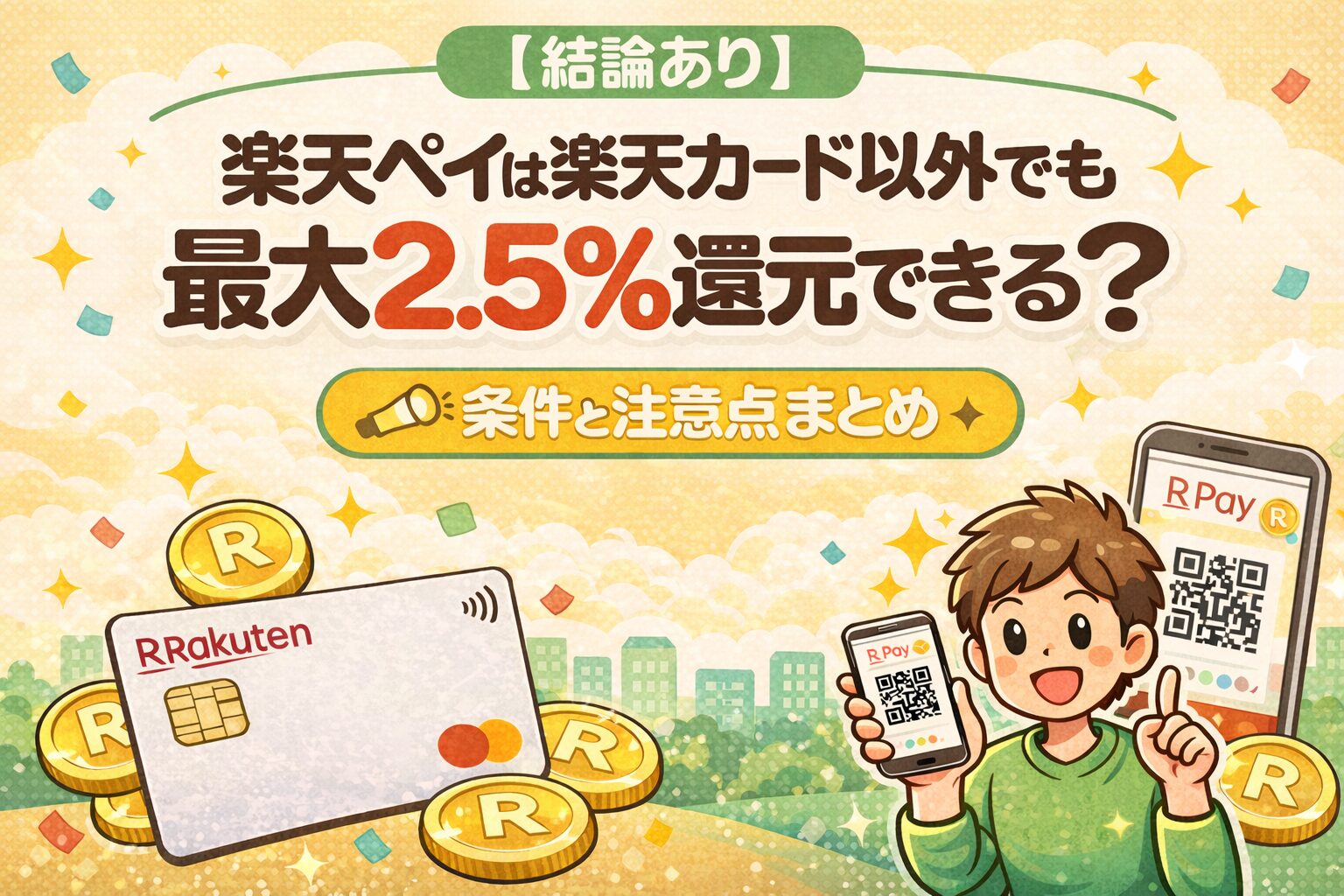 【結論あり】楽天ペイは楽天カード以外でも最大2.5％還元できる？条件と注意点まとめ