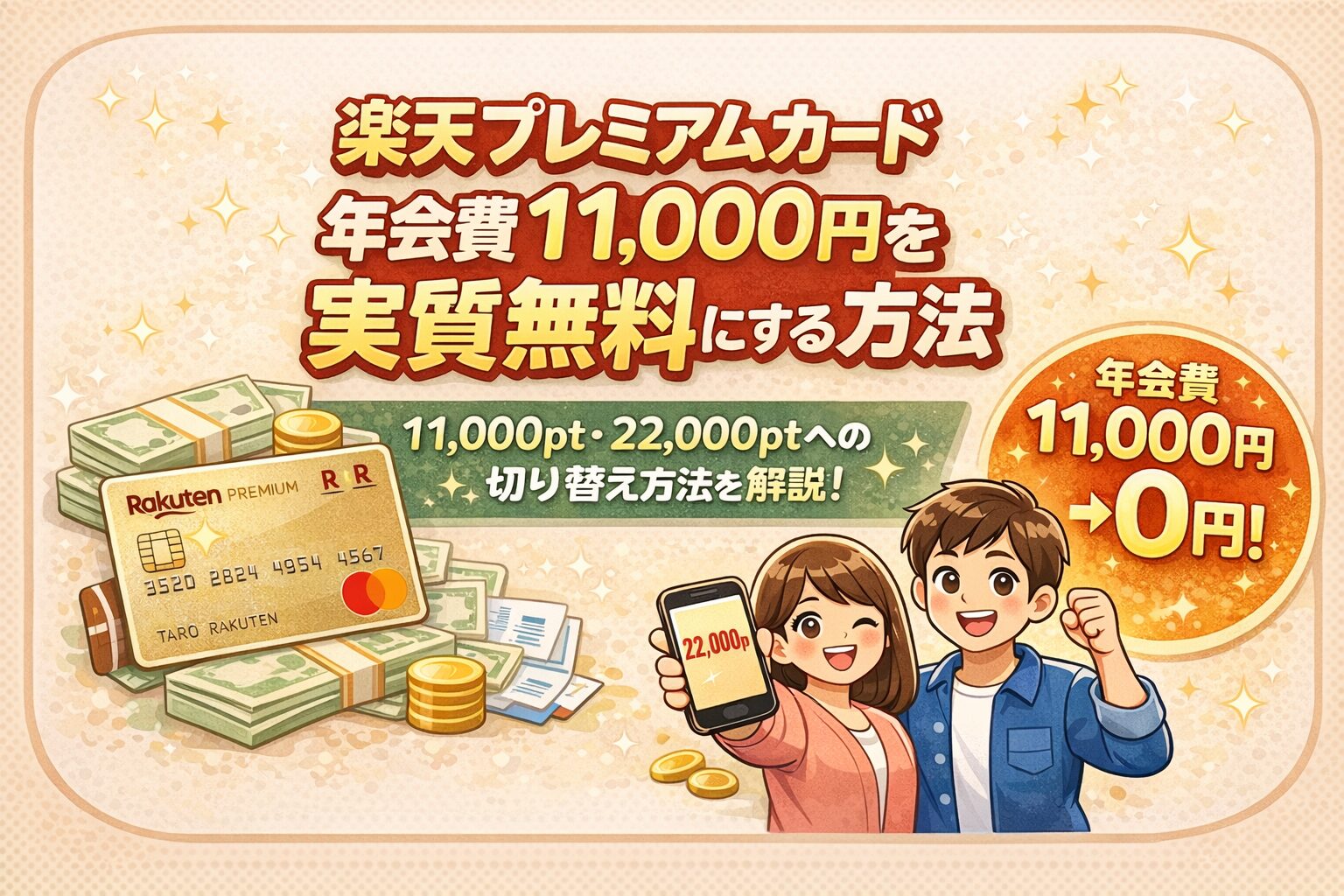 【2026年最新】楽天プレミアムカード年会費11,000円を実質無料にする方法｜11,000pt・22,000pt切り替えも解説