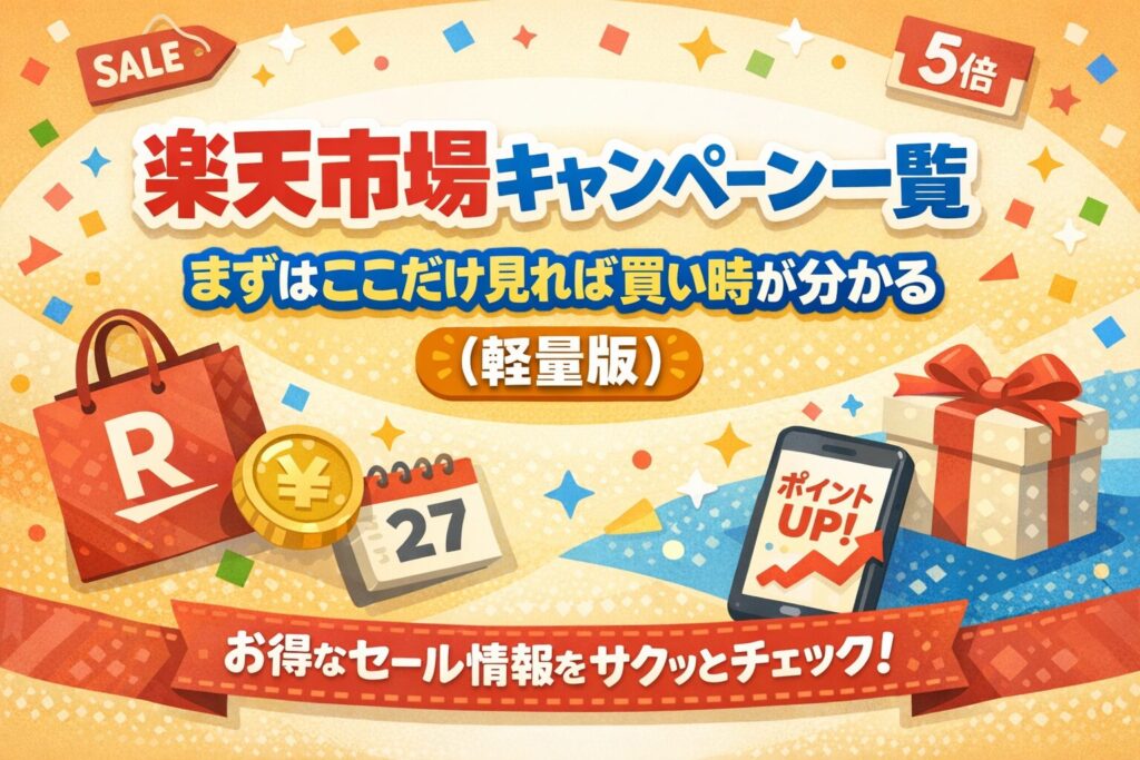楽天市場キャンペーン一覧｜まずはここだけ見れば買い時が分かる（軽量版）