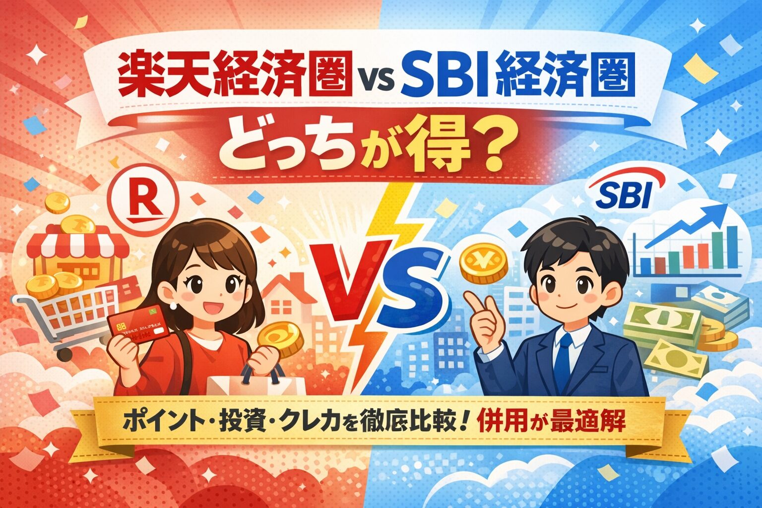 【結論】楽天経済圏 vs SBI経済圏どっちが得？ポイント・投資・クレカを徹底比較（併用が最適解）