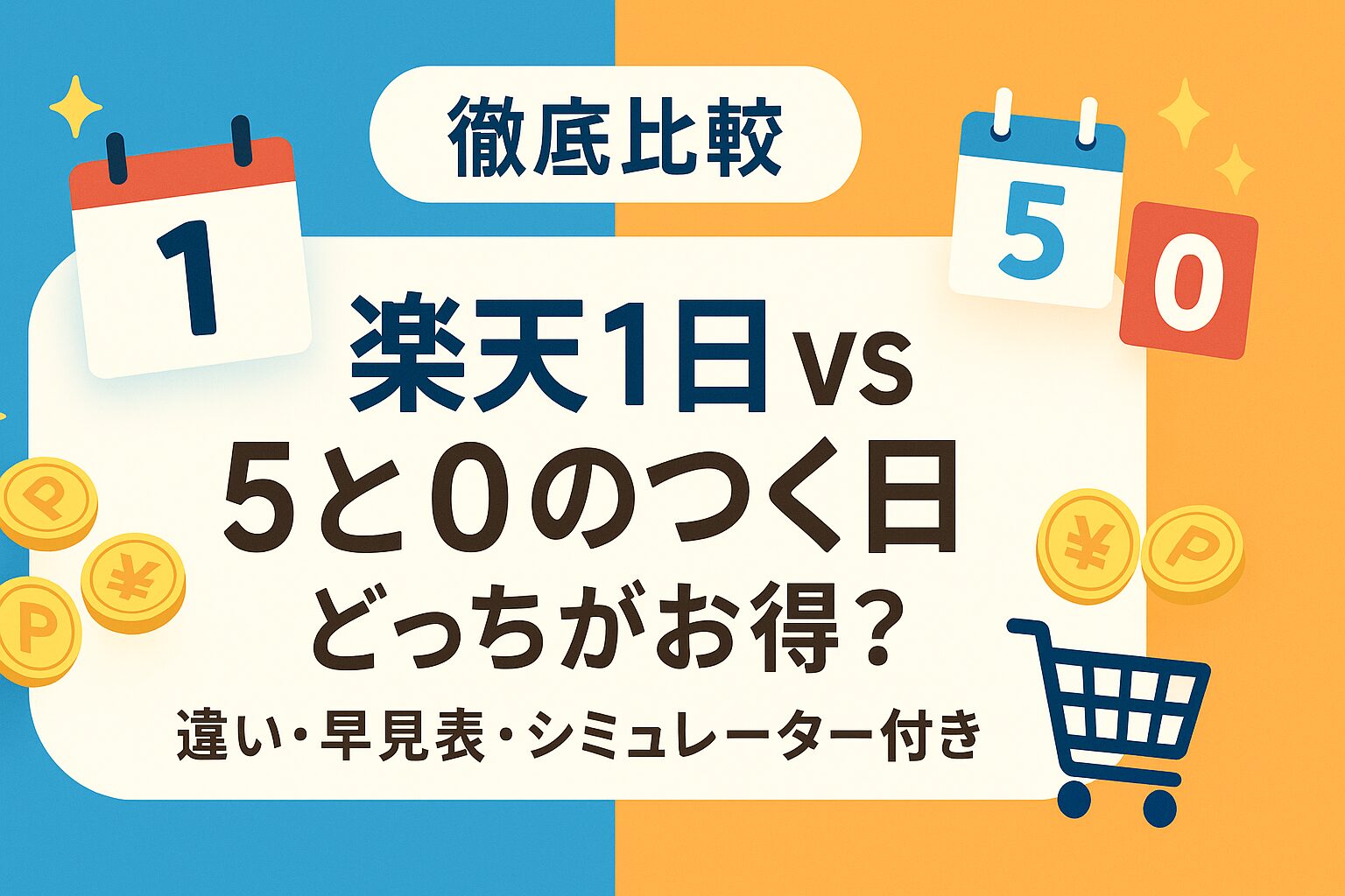 【徹底比較】楽天1日と5と0のつく日どっちがお得?違い・早見表・シミュレーター付き