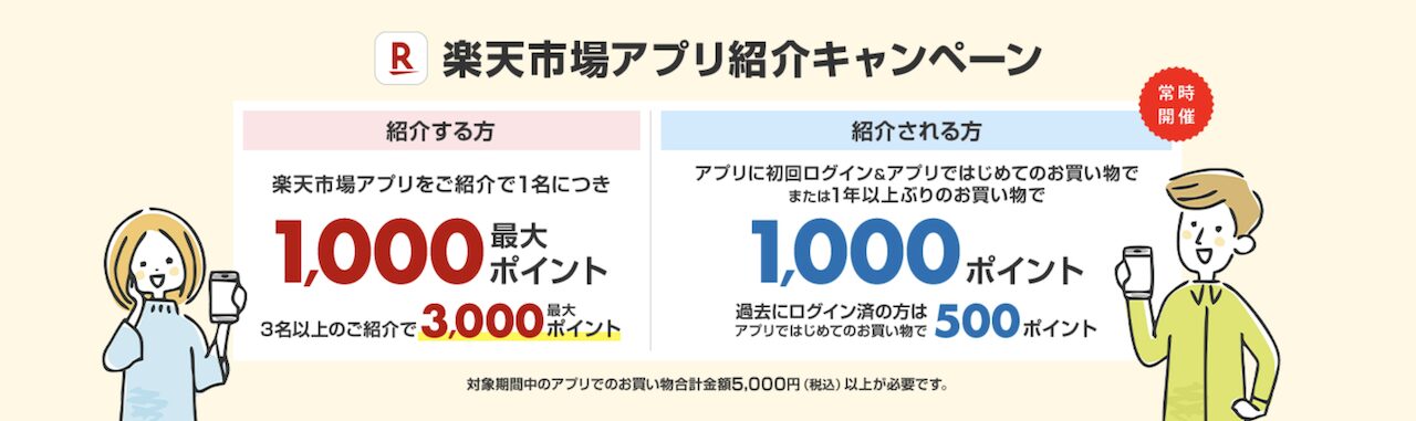 楽天市場アプリ紹介キャンペーンのイメージ画像｜紹介リンクでポイントがもらえる
