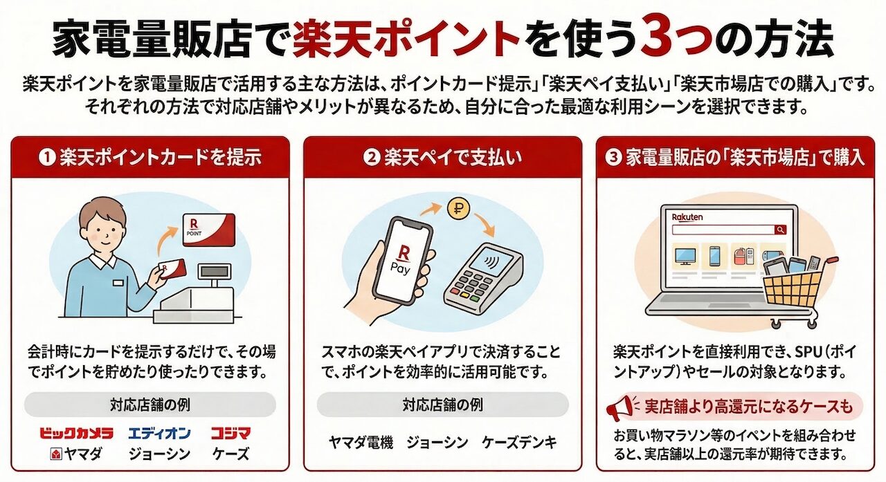 家電量販店で楽天ポイントを使う3つの方法（楽天ポイントカード・楽天ペイ・楽天市場）