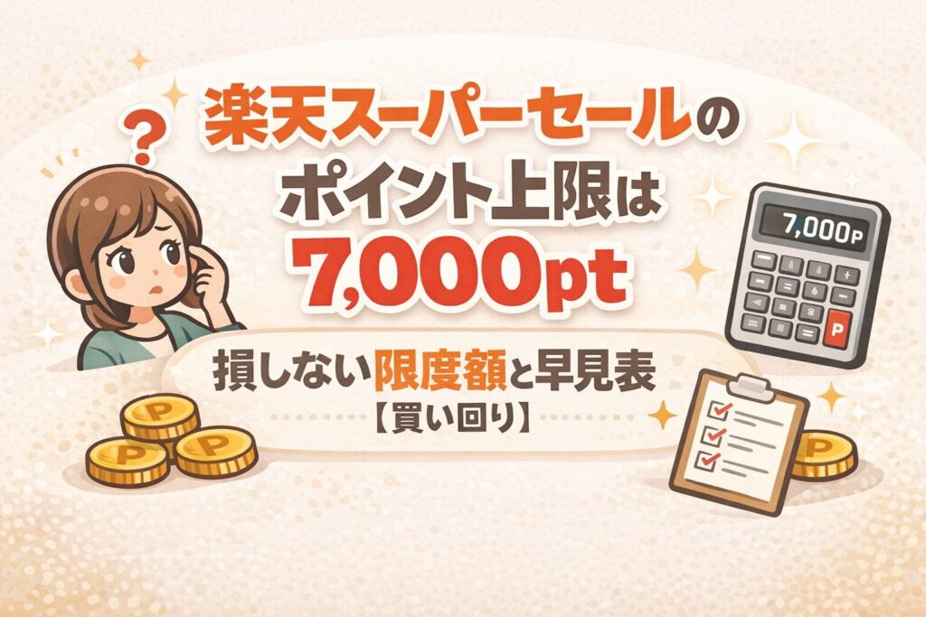 楽天スーパーセールのポイント上限は7,000pt！損しない限度額と早見表【買い回り】