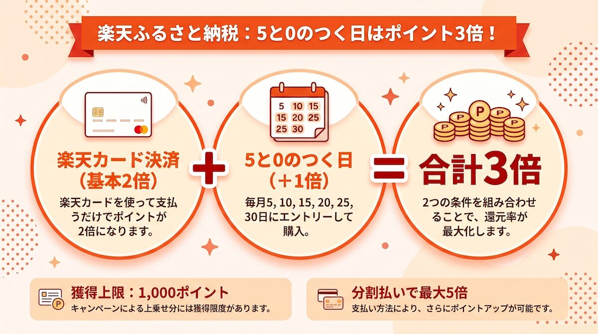 楽天ふるさと納税で5と0のつく日と楽天カードを併用したポイント還元の仕組み