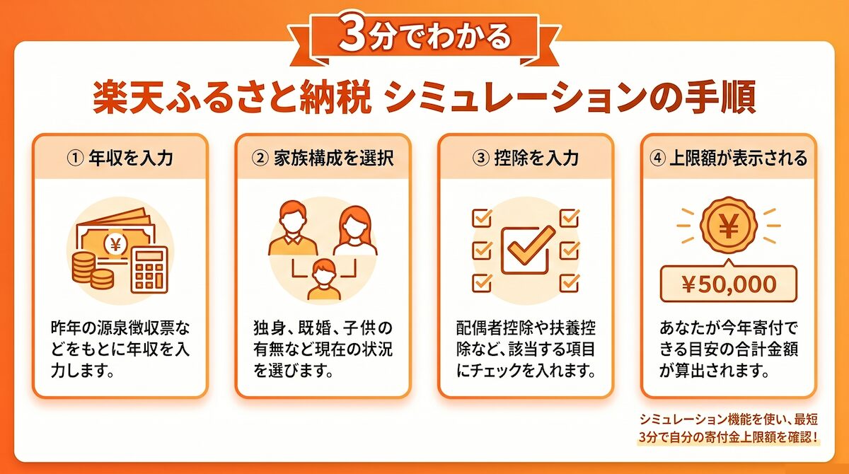 楽天ふるさと納税シミュレーションの流れ｜年収入力から上限額表示までの手順