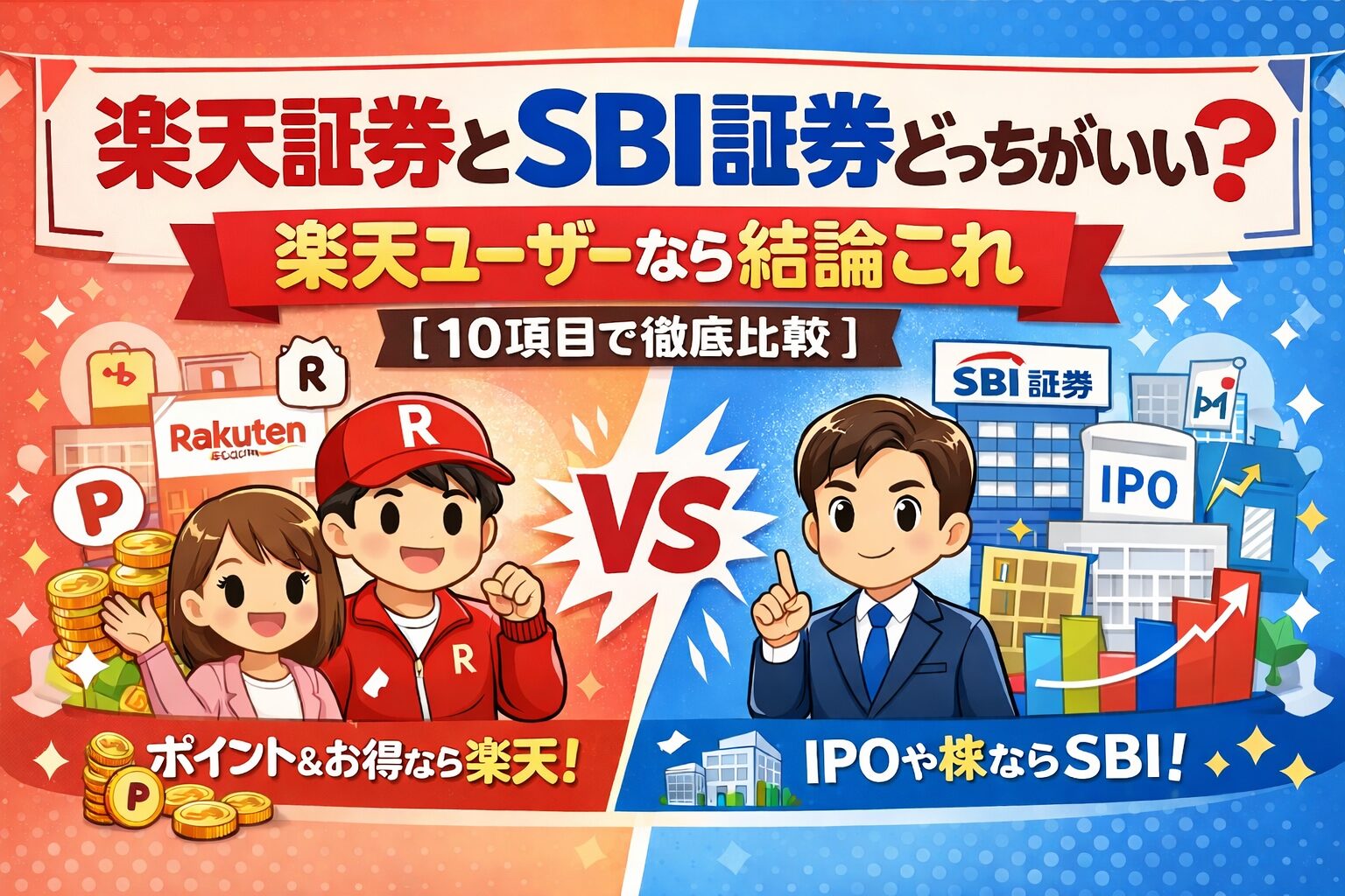 楽天証券とSBI証券どっちがいい？楽天ユーザーなら結論これ【10項目で徹底比較】