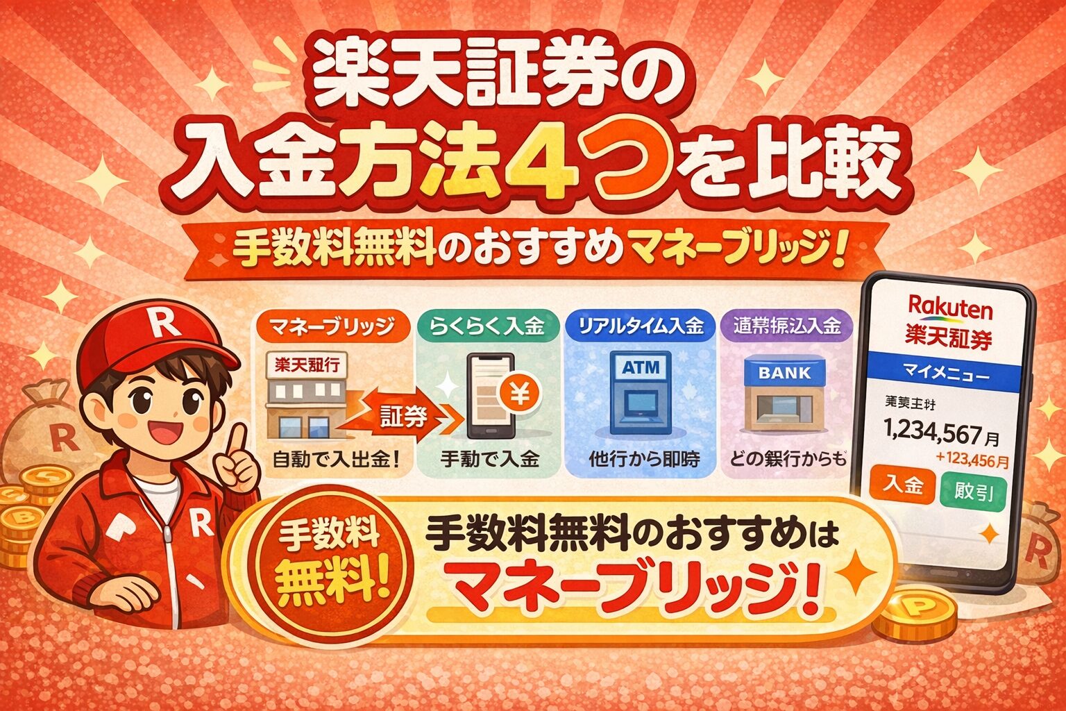 楽天証券の入金方法4つを比較｜手数料無料のおすすめはマネーブリッジ