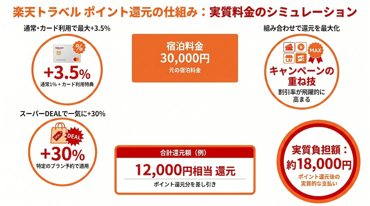 楽天トラベルのポイント還元の仕組みをわかりやすく解説した図解