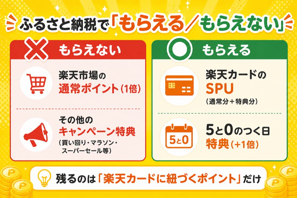 楽天ふるさと納税でもらえる・もらえないポイントの早見表