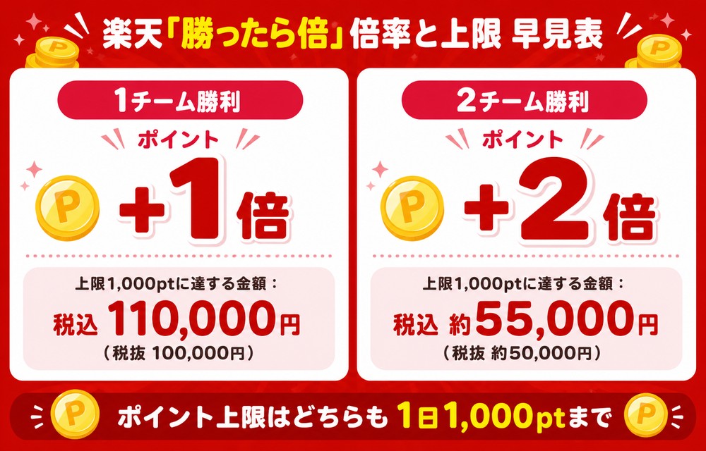 楽天勝ったら倍 倍率と上限 早見表