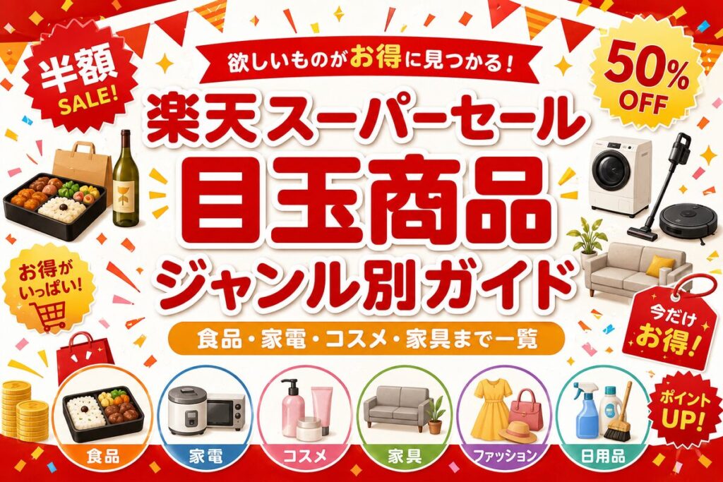 楽天スーパーセール 目玉商品 ジャンル別ガイド｜食品・家電・ブランド・日用品の半額狙い目まとめ