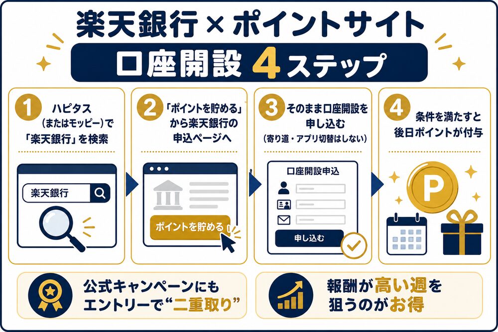 楽天銀行をポイントサイト経由で口座開設する4ステップ