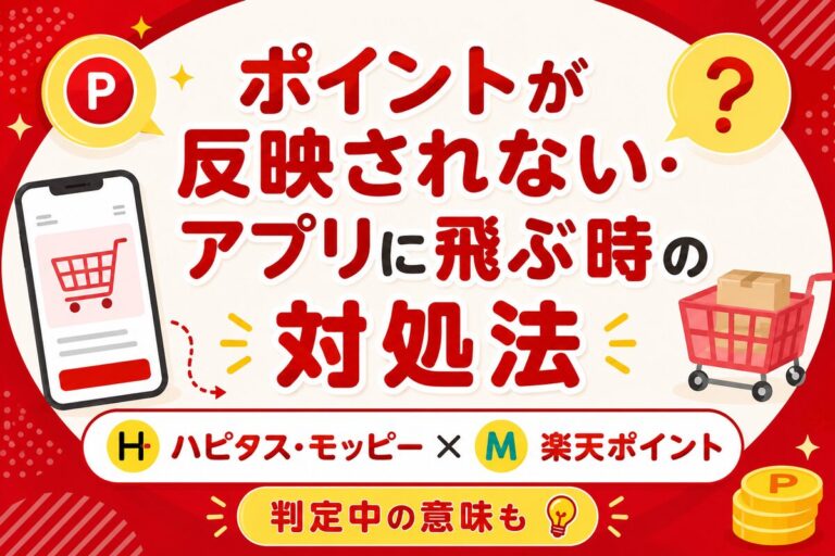 ハピタス・モッピーで楽天ポイントが反映されない・アプリに飛ぶ時の対処法【判定中の意味も】