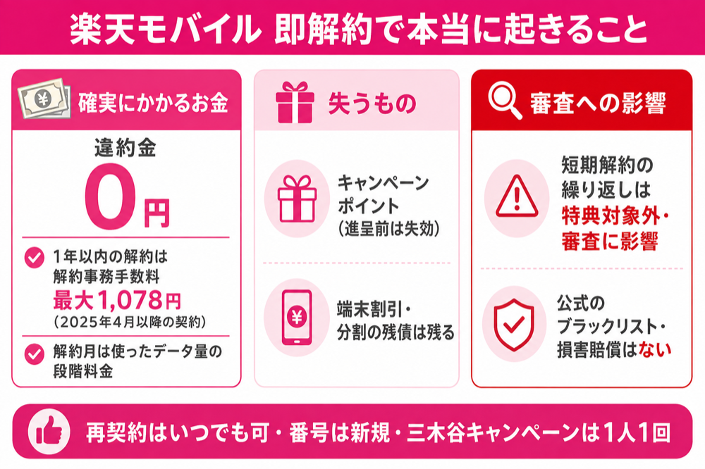 楽天モバイル 即解約で本当に起きること（確実にかかるお金・失うもの・審査への影響）