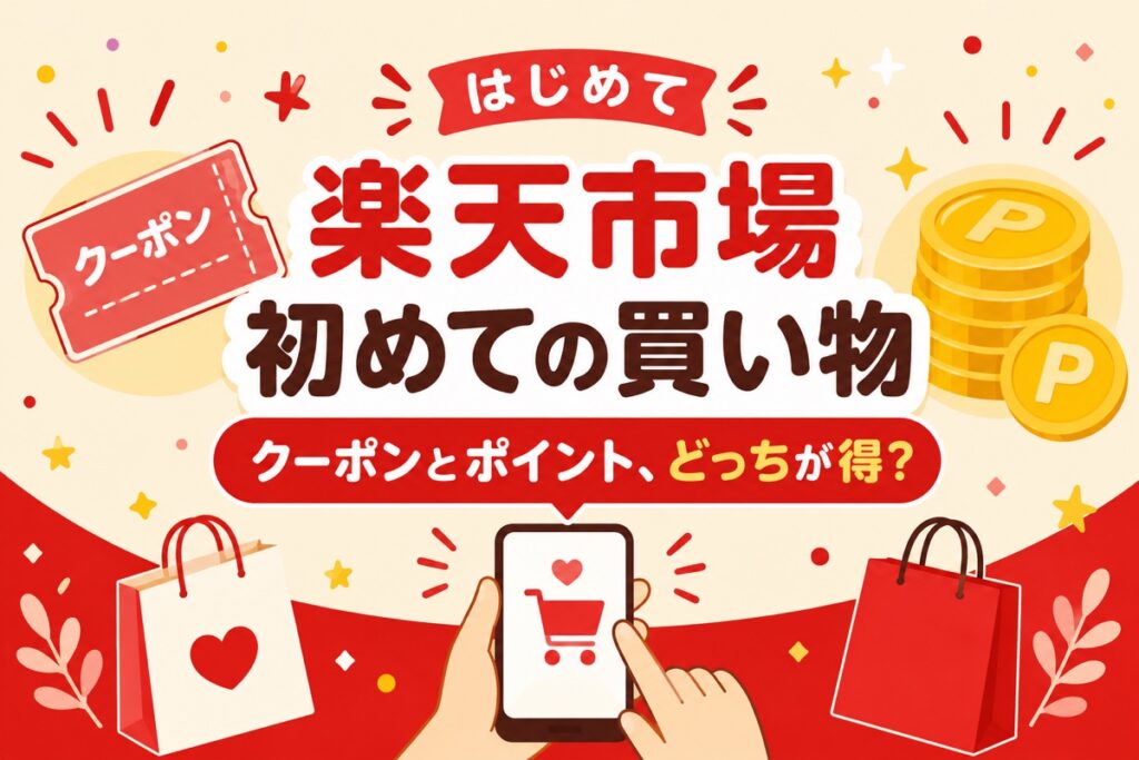 楽天市場の初めての買い物クーポン・キャンペーンまとめ｜総額2,000円OFFとポイントはどっちが得？