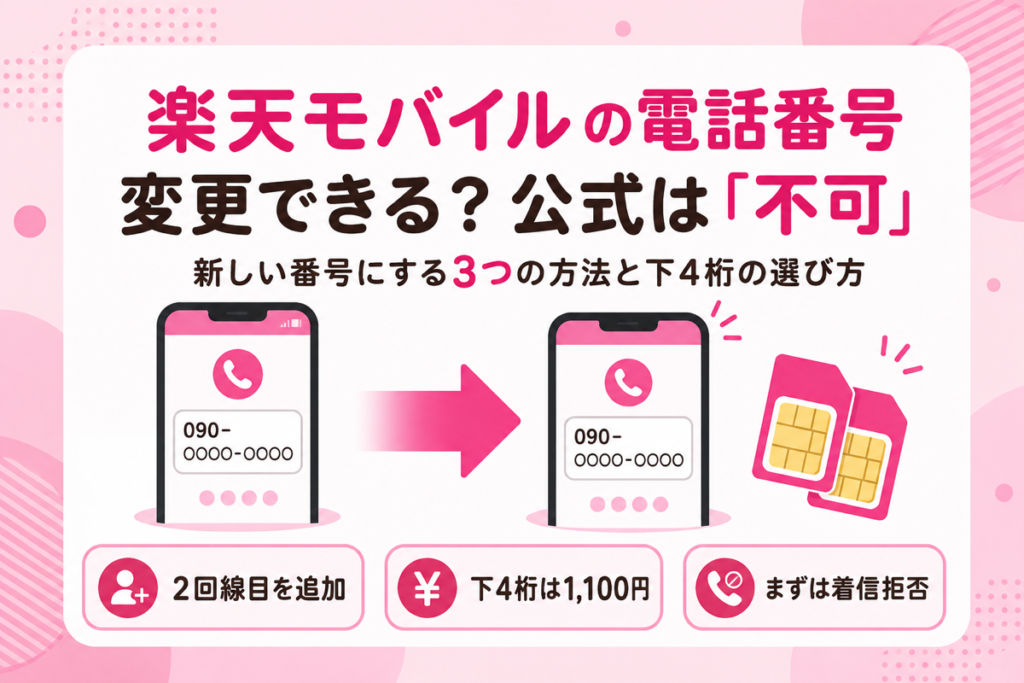 楽天モバイルで電話番号は変更できる？公式は「不可」｜新しい番号にする3つの方法と下4桁の選び方