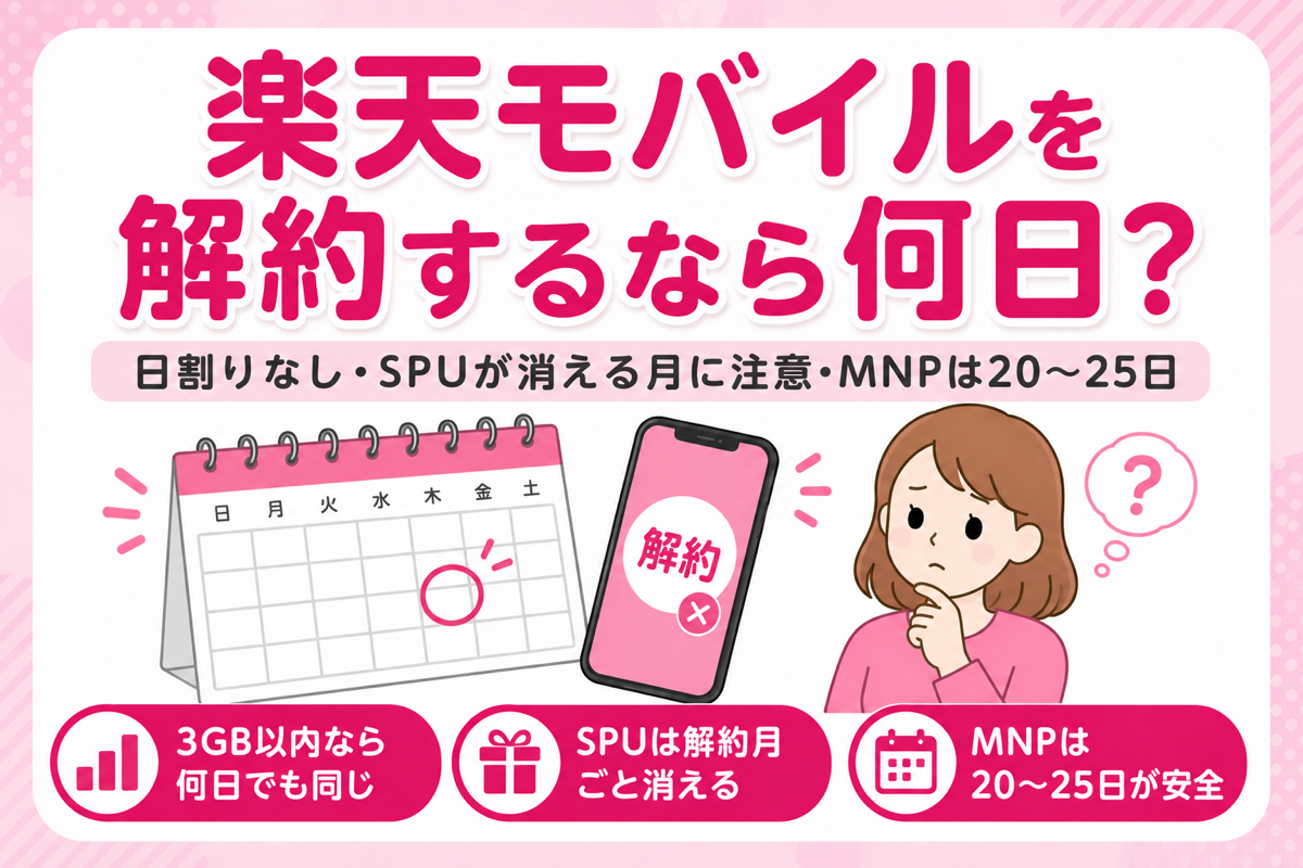 楽天モバイルを解約するなら何日?月末ベスト説の真実・日割りなしの仕組み・SPUが消える月に注意