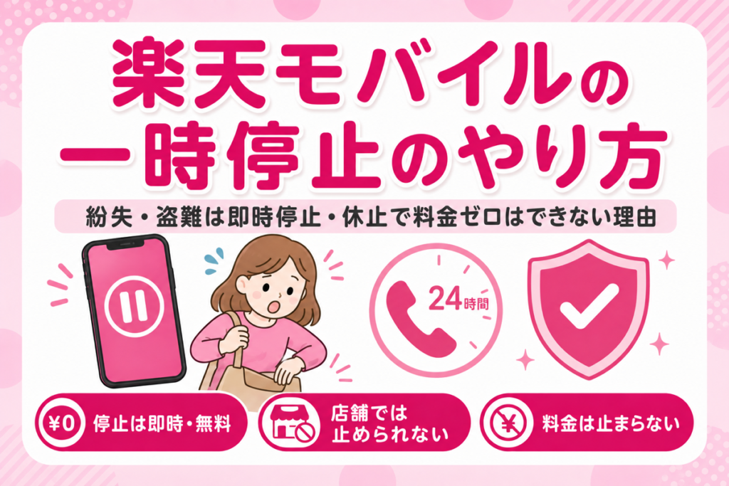 楽天モバイルの一時停止のやり方｜紛失・盗難は即時停止できる・「休止で料金ゼロ」はできない理由