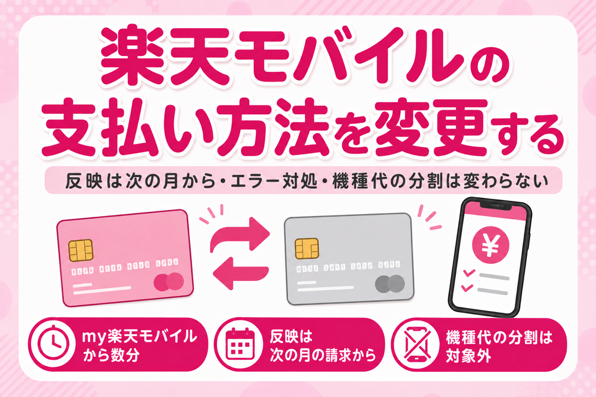 楽天モバイルの支払い方法変更のやり方｜いつから反映？エラーで変更できない時の対処・機種代の分割は変わらない
