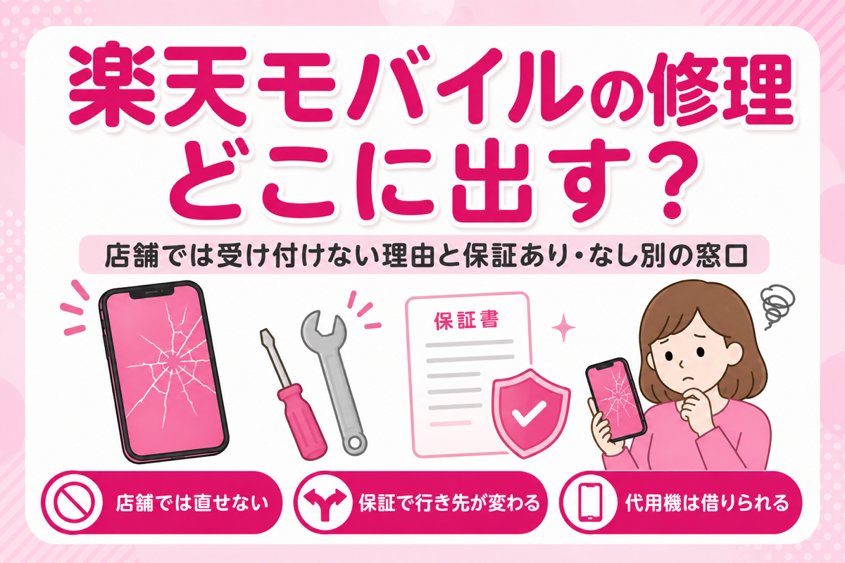 楽天モバイルの修理はどこに出す？店舗では受け付けない理由と保証あり・なし別の窓口・費用・代替機まで