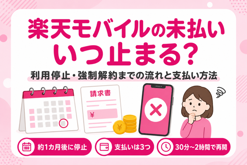 楽天モバイルの未払いはいつ止まる？利用停止・強制解約までの流れと支払い方法3つ