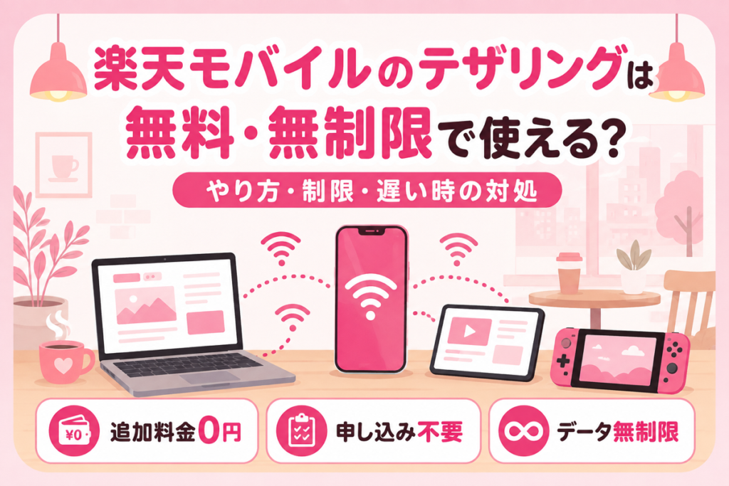 楽天モバイルのテザリングは無料・無制限？やり方・制限の真相・遅い時の対処法