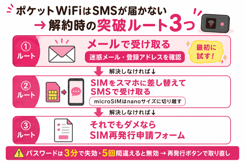 ポケットWiFiはSMSが届かない 解約時のワンタイムパスワード突破ルート3つ