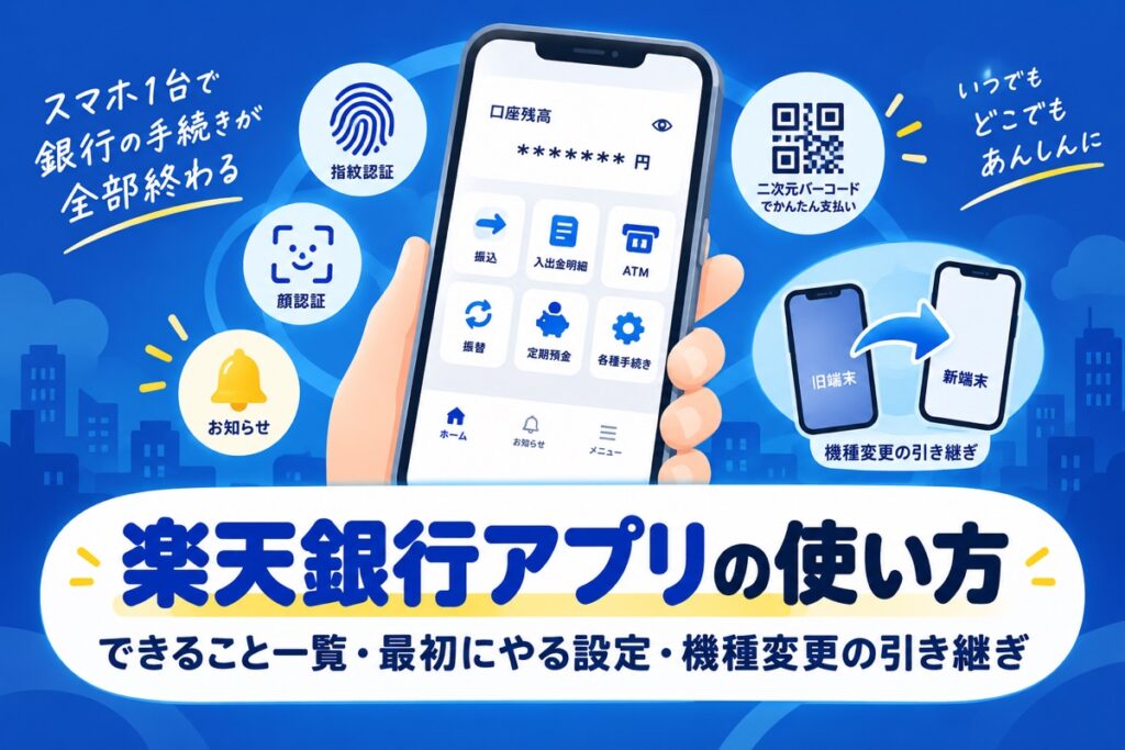 楽天銀行アプリの使い方｜できること一覧・最初にやる3つの設定・機種変更の引き継ぎ手順とログインできないときの対処