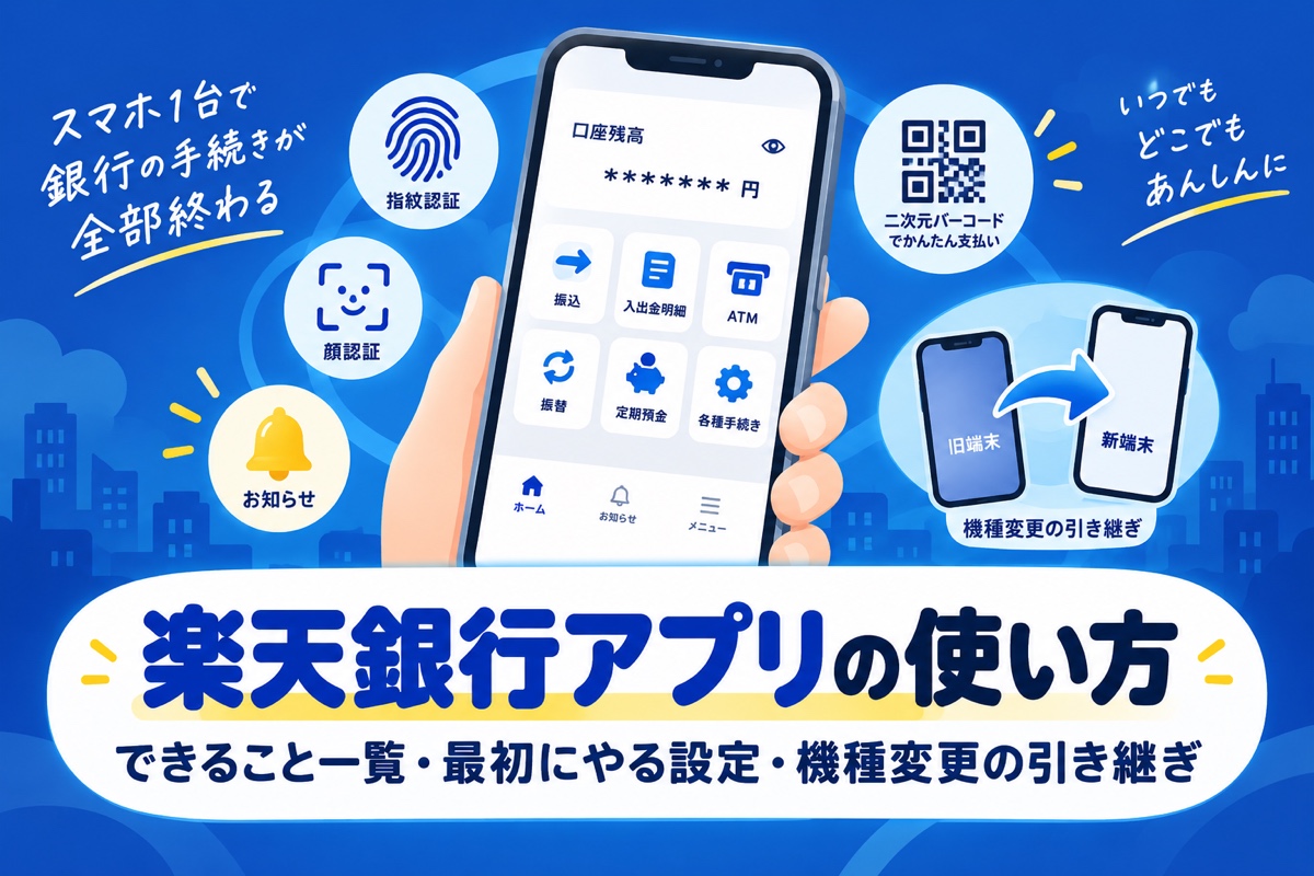 楽天銀行アプリの使い方|できること一覧・最初にやる3つの設定・機種変更の引き継ぎ手順とログインできないときの対処