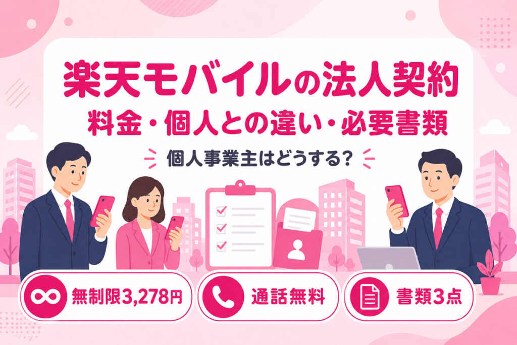 楽天モバイルの法人契約ガイド｜最強プラン ビジネスの料金・個人との違い・必要書類・個人事業主はどうする？