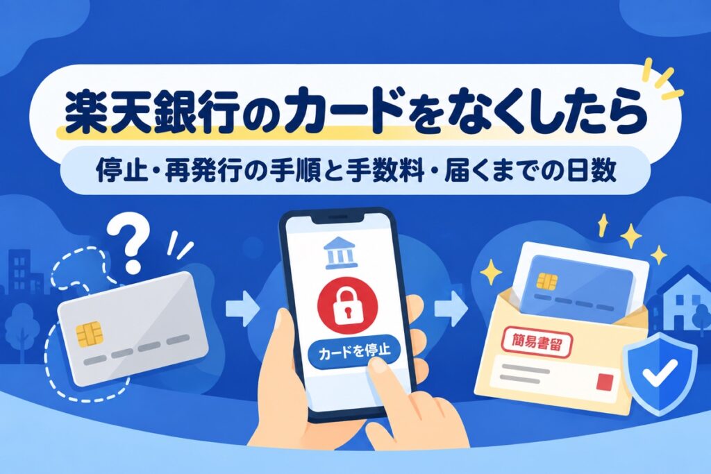 楽天銀行のカードを紛失・再発行するときの手順｜停止のやり方・手数料・届くまでの日数・番号は変わる？