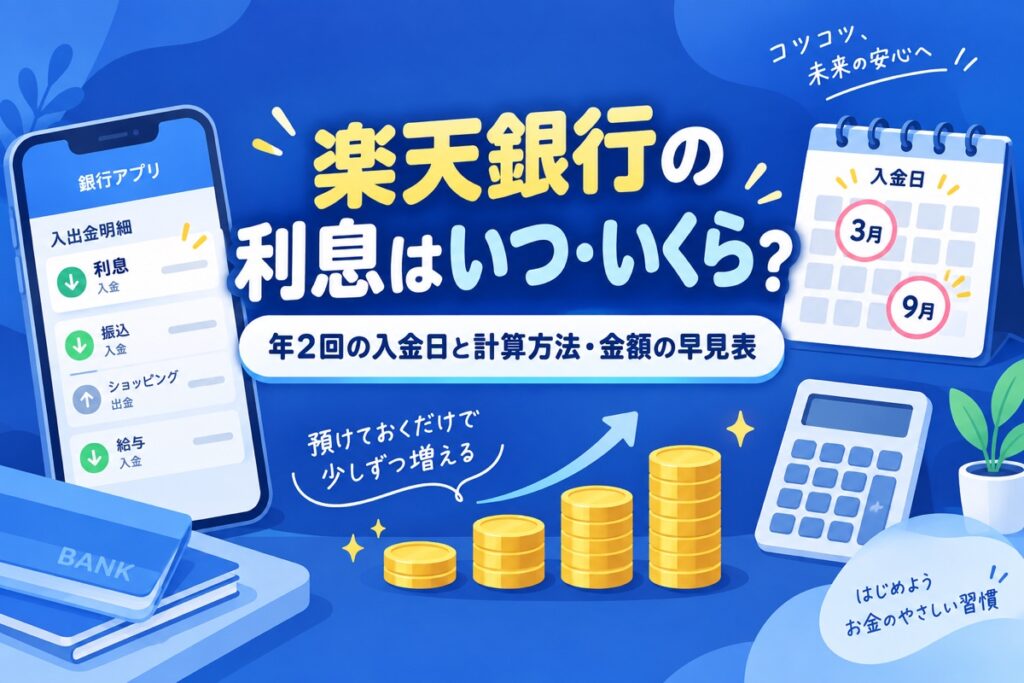 楽天銀行の利息はいつ・いくら入る？年2回の入金日と計算方法・100万円でもらえる金額の早見表
