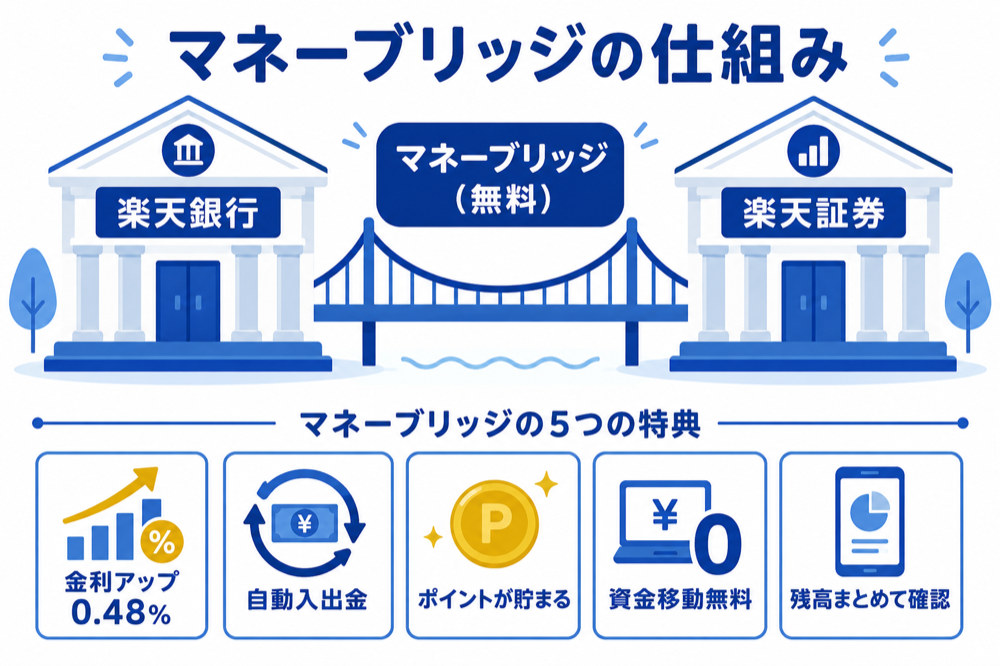 マネーブリッジの仕組み(楽天銀行と楽天証券をつなぐ無料サービス・5つの特典)