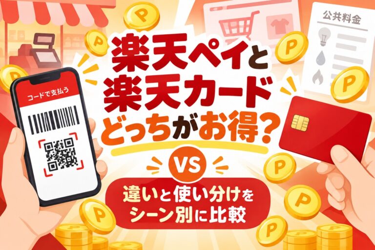 楽天ペイと楽天カードどっちがお得？違いと使い分けを街・楽天市場・公共料金のシーン別に比較