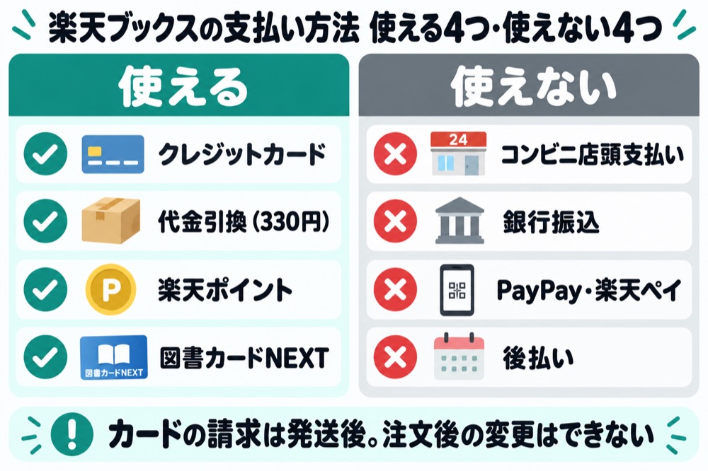 楽天ブックスの支払い方法 使える4つと使えない4つ