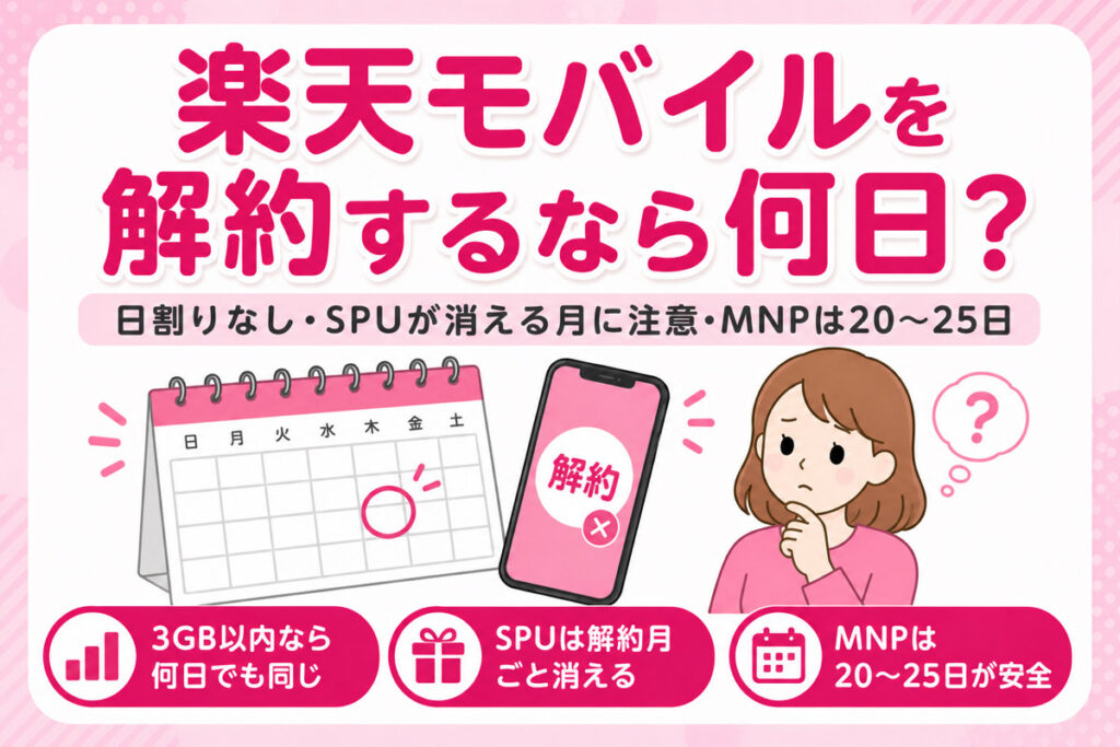 楽天モバイルを解約するなら何日？月末ベスト説の真実・日割りなしの仕組み・SPUが消える月に注意
