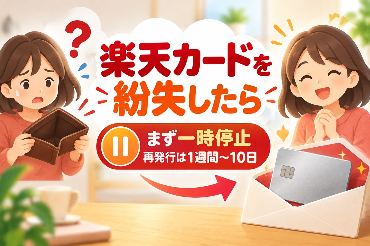 楽天カードを紛失したら|まず一時停止、再発行は1週間〜10日・手数料1,100円
