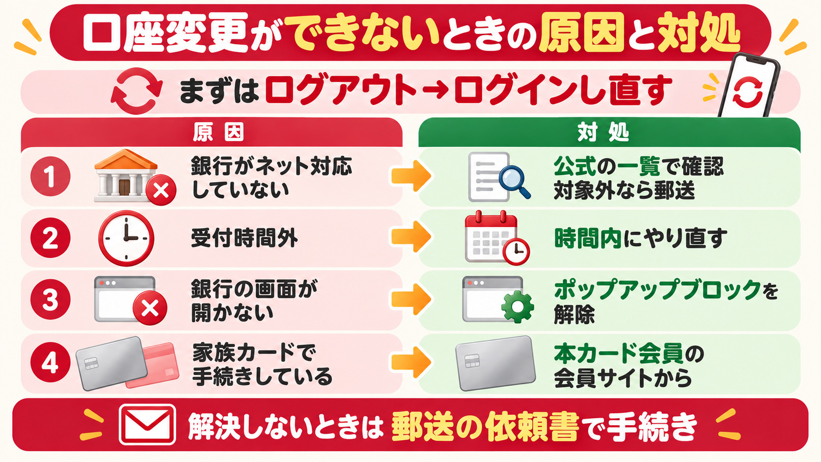 楽天e-NAVIで口座変更ができないときの原因と対処 対象外の金融機関 受付時間外 ポップアップブロック 家族カード