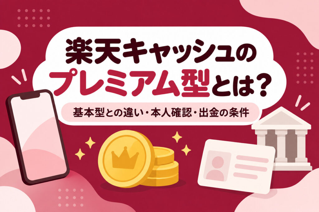 楽天キャッシュのプレミアム型とは？基本型との違い・本人確認のやり方・出金の手数料・デメリット