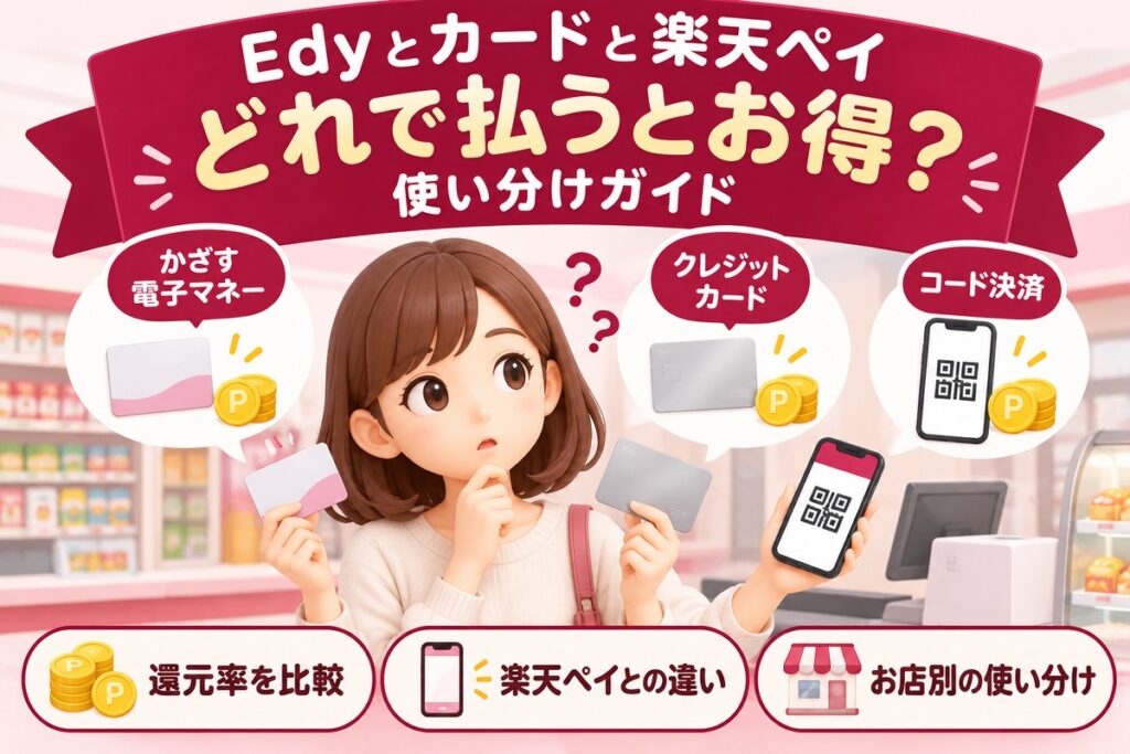 楽天Edyと楽天カード・楽天ペイどっちがお得？還元率とポイントの違い・使い分け