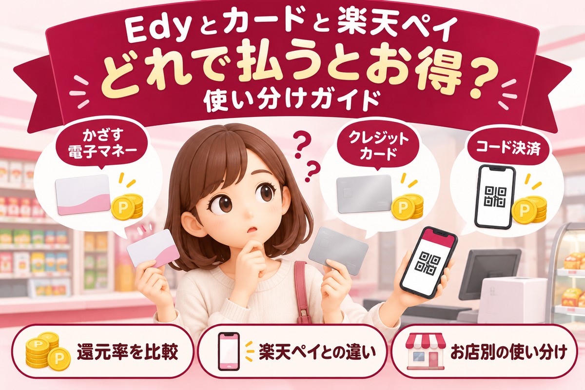 楽天Edyと楽天カード・楽天ペイどっちがお得?還元率とポイントの違い・使い分け