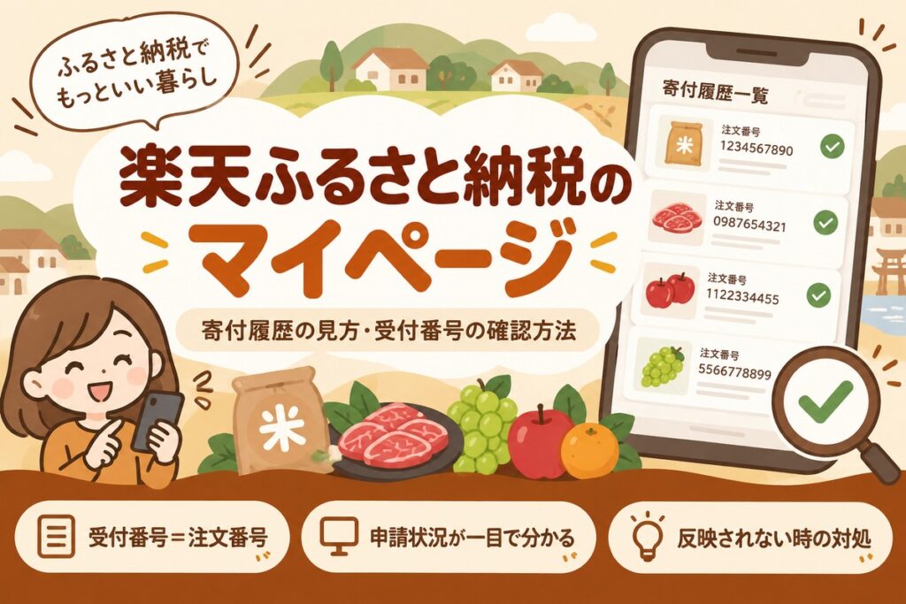 楽天ふるさと納税のマイページ・寄付履歴の見方｜受付番号はどこ？反映されないときの対処